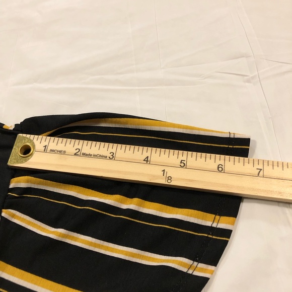 Mine Women’s Flutter Sleeve Pull-On Black Mustard White Striped Romper size S - Picture 7 of 12